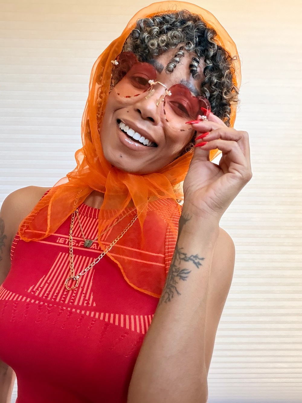 Vintage Sheer Orange Head Scarf / Kerchief